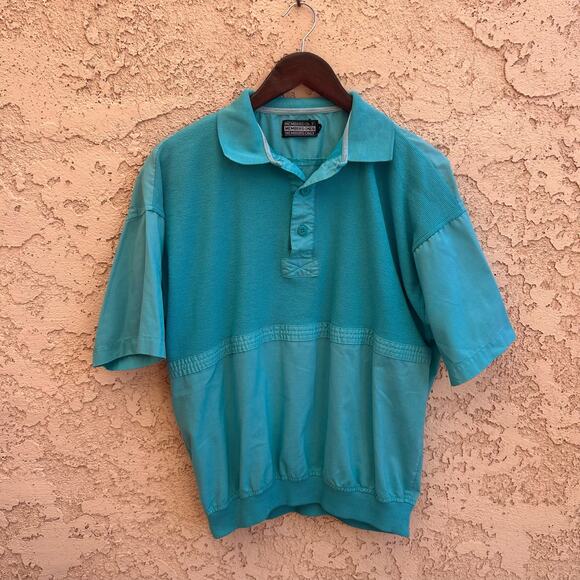Members Only 80s Teal Ribbed Polo Shirt Size Mens Large - Picture 1 of 4